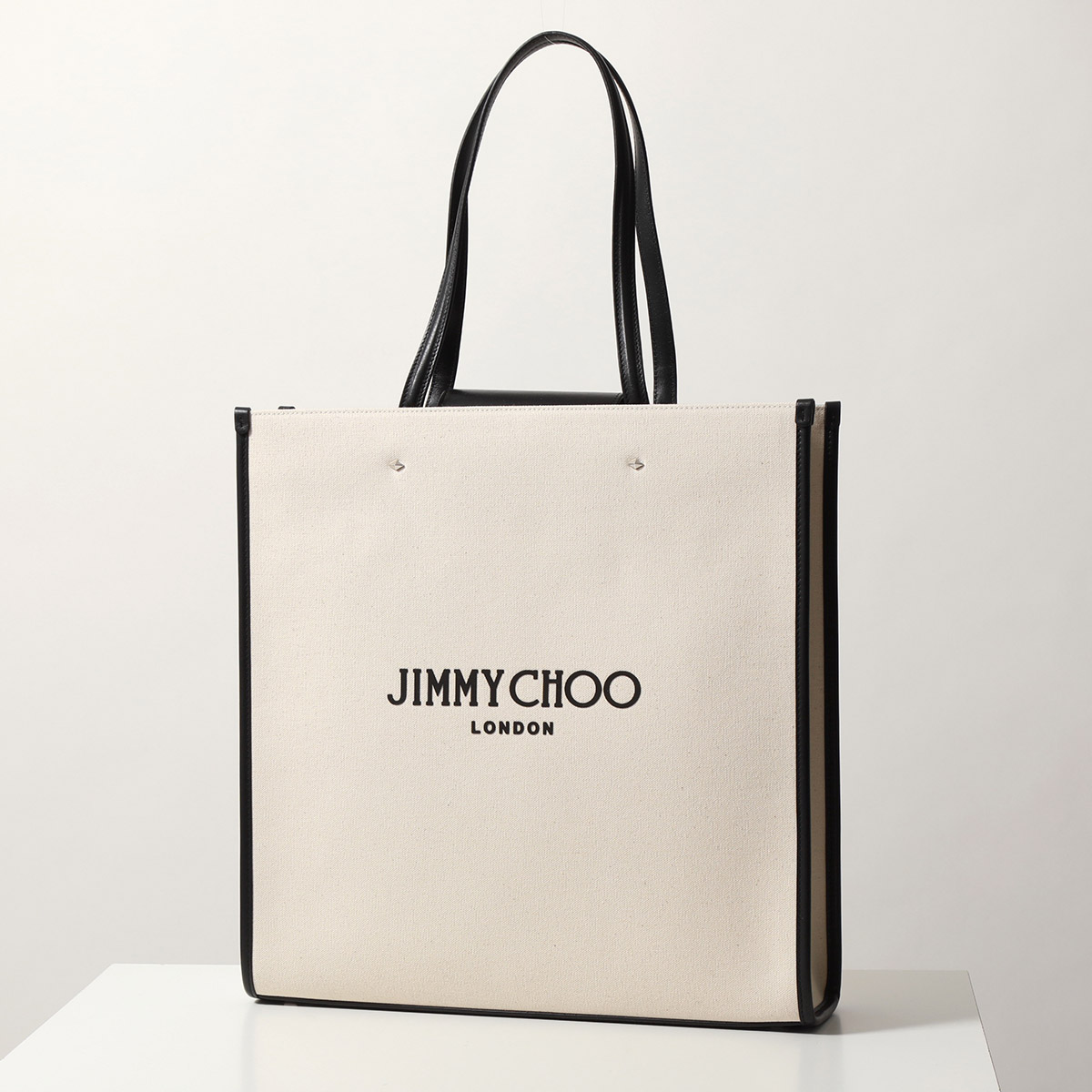 Jimmy Choo ジミーチュウ トートバッグ N/S TOTE/L CZM メンズ キャンバス×レザー ロゴ 鞄 NATURAL/BLACK/SILVER｜s-musee｜02