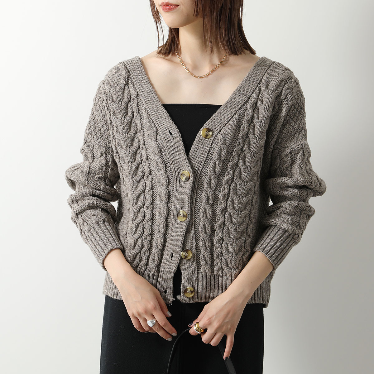 Oldderby Knitwear オールドダービーニットウェア カーディガン JM4001 レディース ニット Vネック 長袖 ウール ケーブル編み  カラー3色