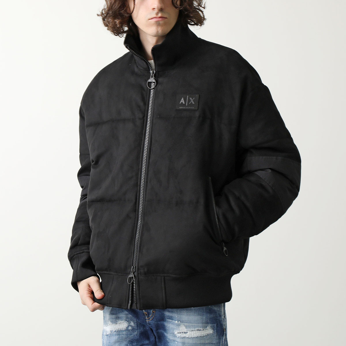 ARMANI EXCHANGE A/X アルマーニ エクスチェンジ パテッドジャケット 6RZB32 ZE1AZ メンズ ジップアップ ブルゾン  ストレッチ ロゴパッチ 1200/BLACK