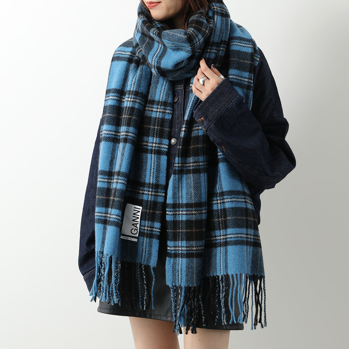 GANNI ガニー マフラー Recycled Wool Fringed Scarf Print A5281 5895