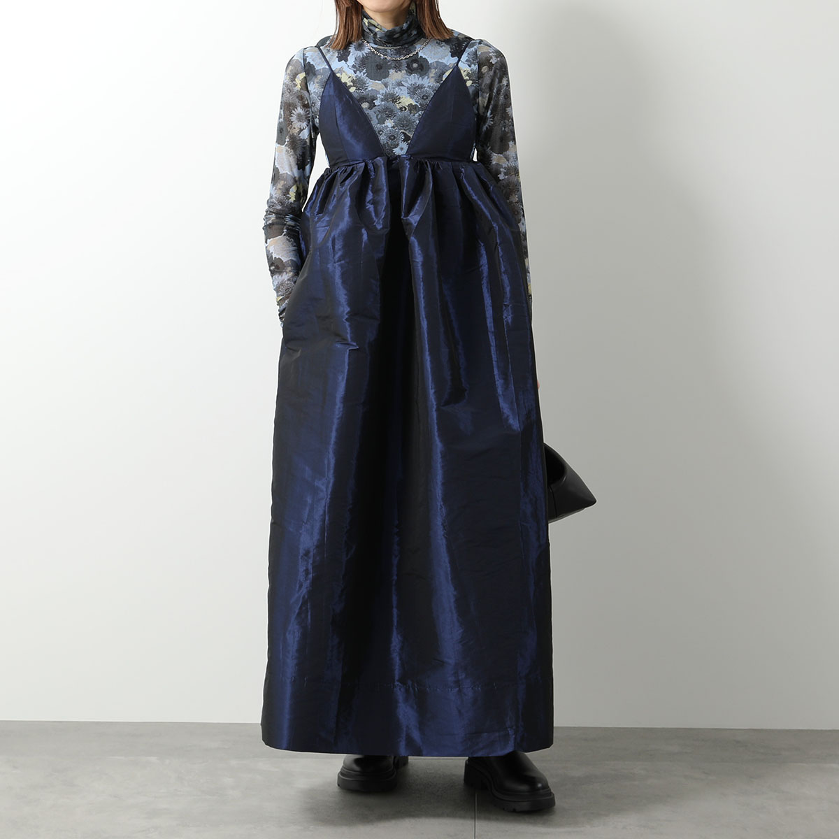 GANNI ガニー キャミワンピース Shiny Taffeta Strap Dress シャイニー タフタ ストラップ ドレス F8366 6706  レディース ロング丈 756/Sodalite-Blue