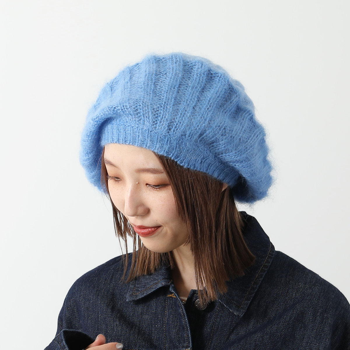 GANNI ガニー ベレー帽 Oversized Brushed Mohair Rib Beret A5106 