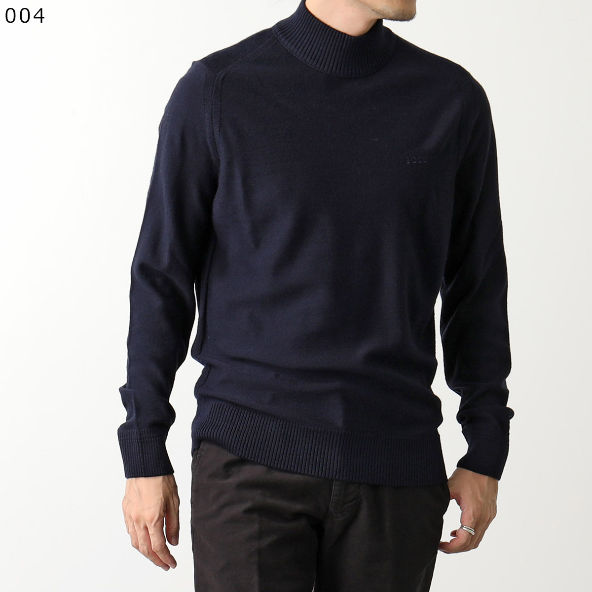 HUGO BOSS ヒューゴボス セーター 50501761 メンズ ORANGEライン ニット モックネック 長袖 ロゴ刺繍 ウールブレンド  カラー3色