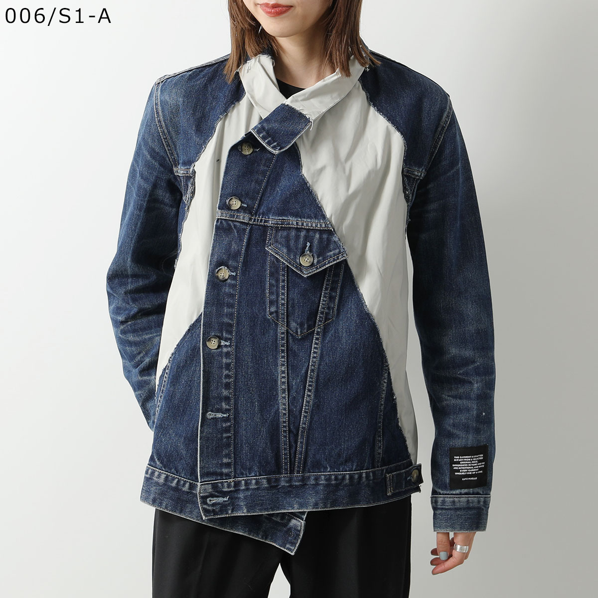 Lutz Huelle ルッツヒュエル デニムジャケット SLANT DENIM JACKET レディース ウォッシュ スタンドネック 切替 ライン  カラー2色