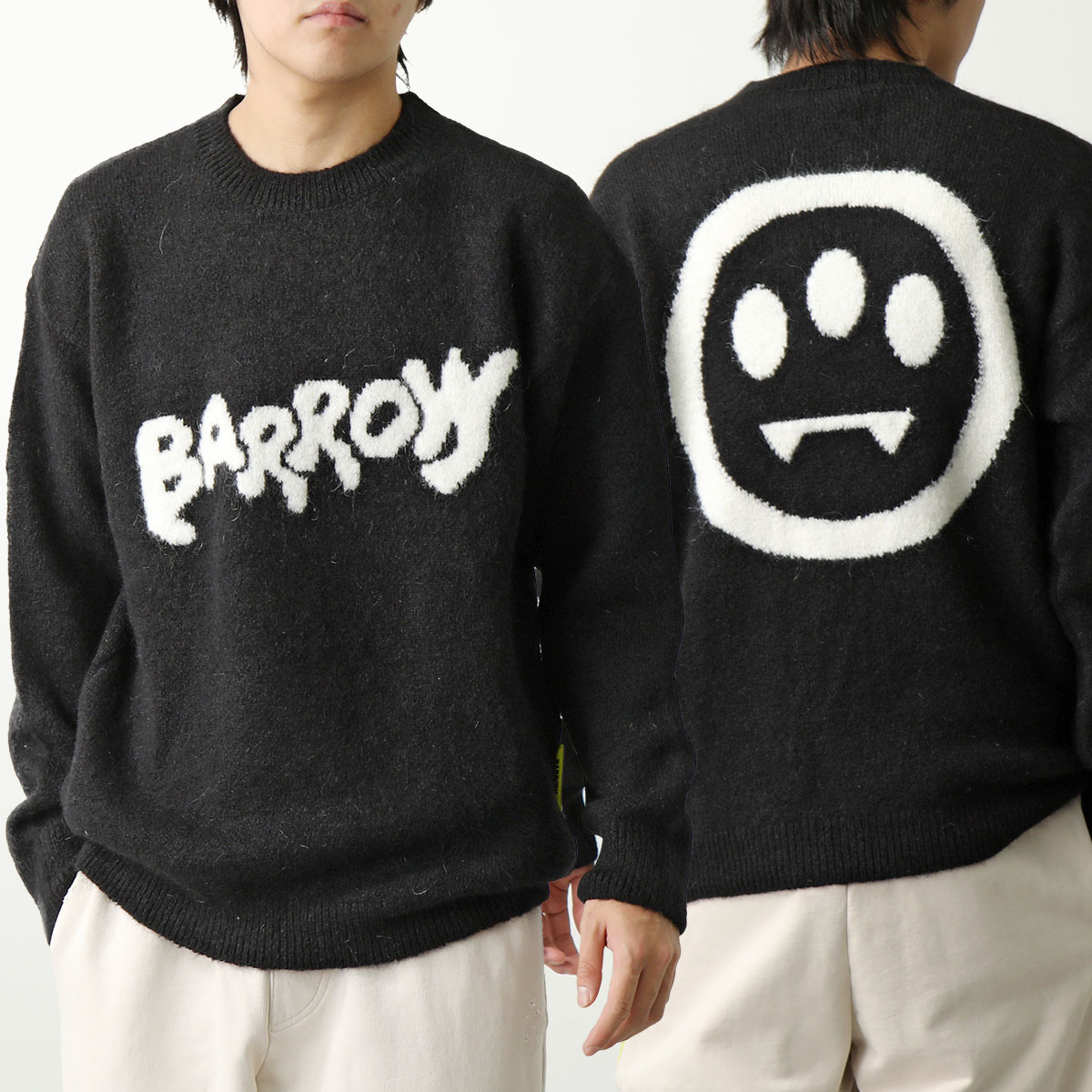 BARROW バロー セーター JUMPER F3BWUAJP023 メンズ ニット ウール×アクリル 長袖 クルーネック ロゴ 110/NERO