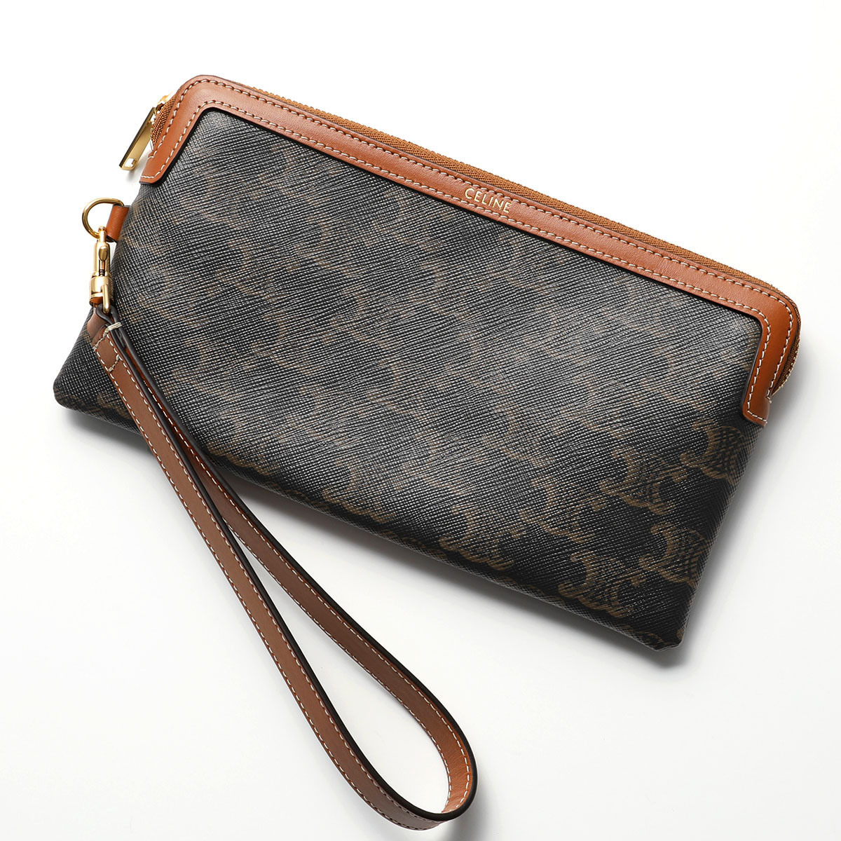 CELINE セリーヌ クラッチバッグ ポーチ ブラック ブラウン レディース CELINE セリーヌ ポーチ LONG POUCH WITH STRAP 10K672ECM.04LU