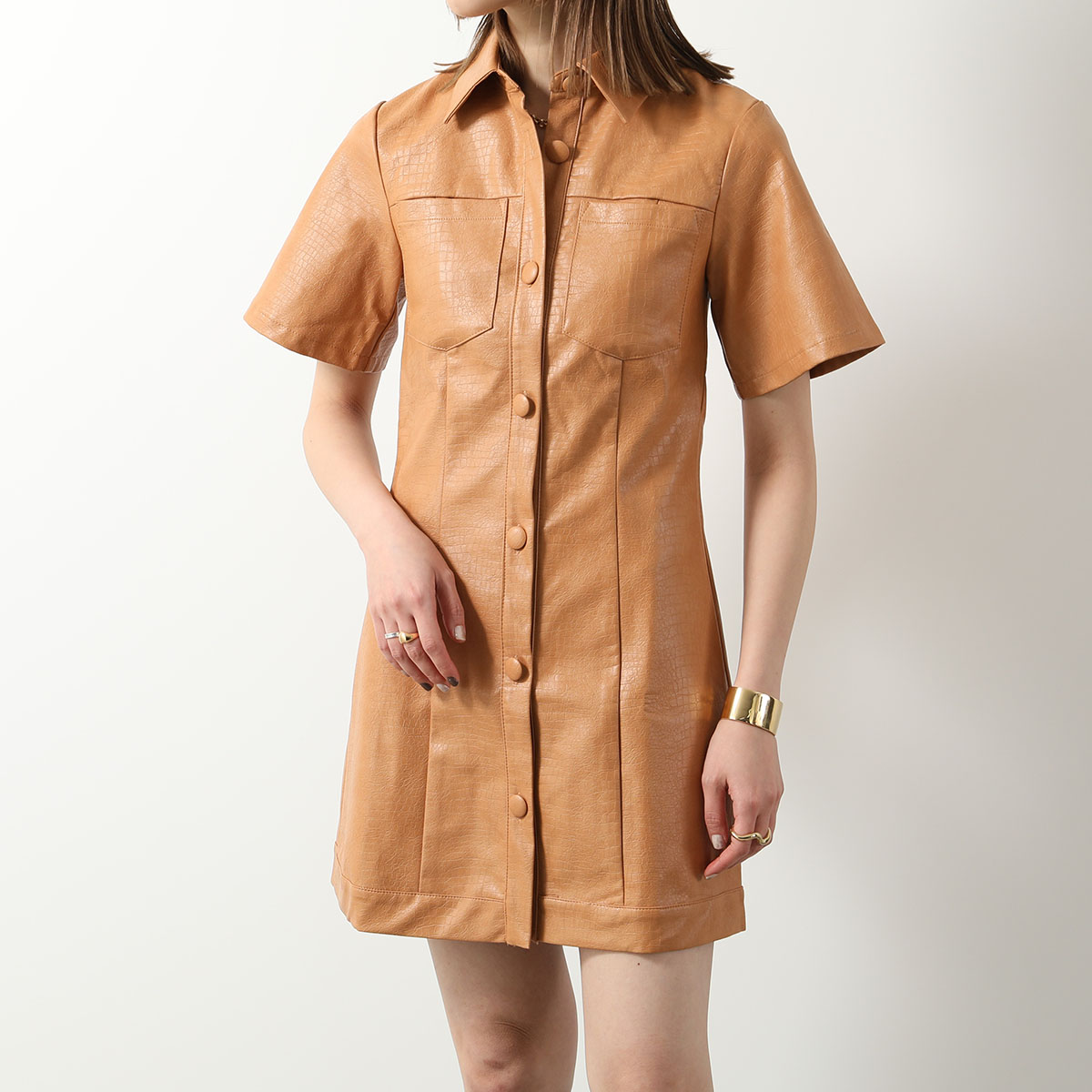 GHOSPELL ゴスペル ワンピース Alexa PU Mini Dress レディース ミニ丈 シャツワンピース フェイクレザー 合皮 クロコ調  チュニック Cashew-Brown : 351226650 : インポートセレクトmusee - 通販 - Yahoo!ショッピング