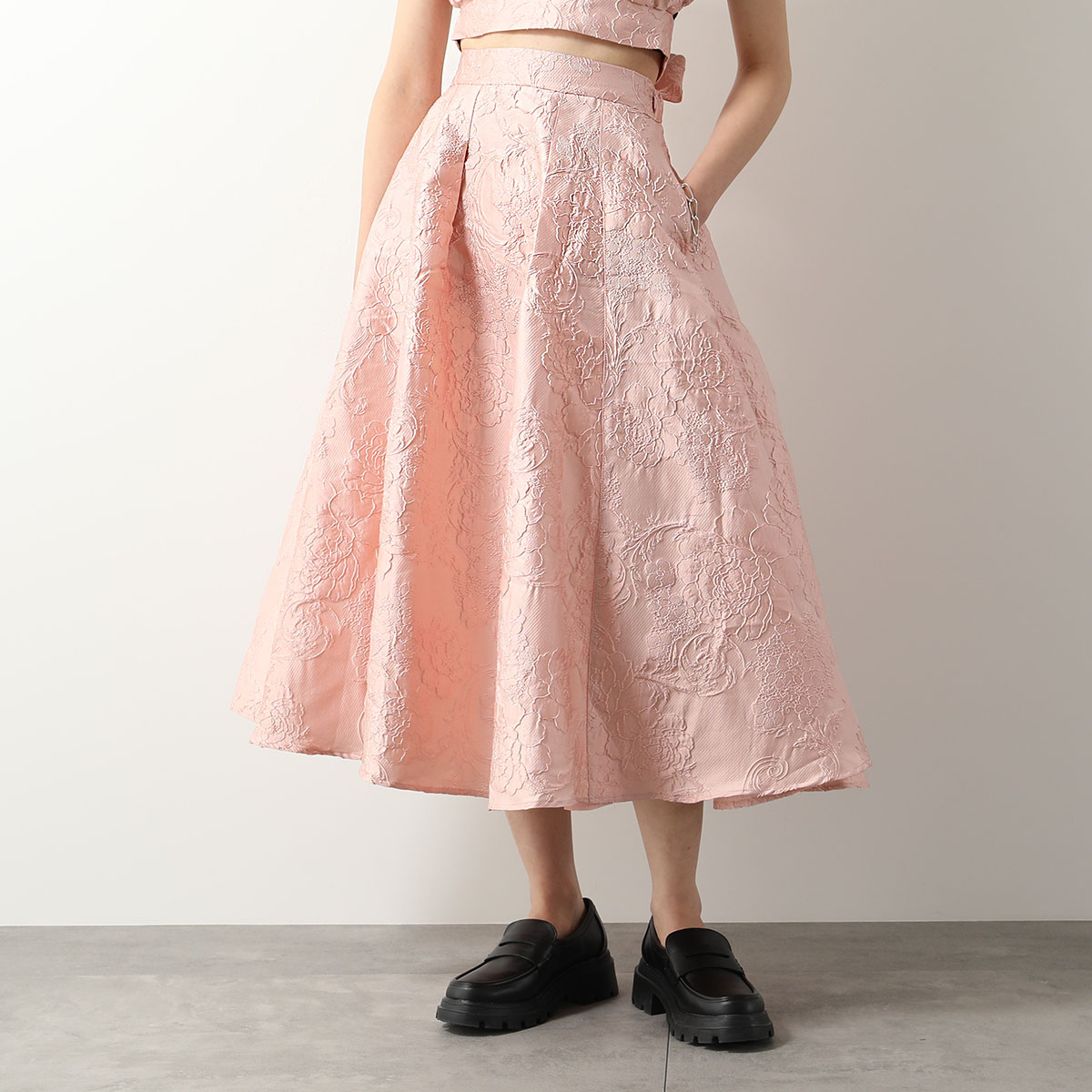 Sister Jane シスタージェーン ロングスカート Amber Jacquard Midi Skirt SKD052 フレア ジャガード 花柄  フラワー サテン Rose-Quartz