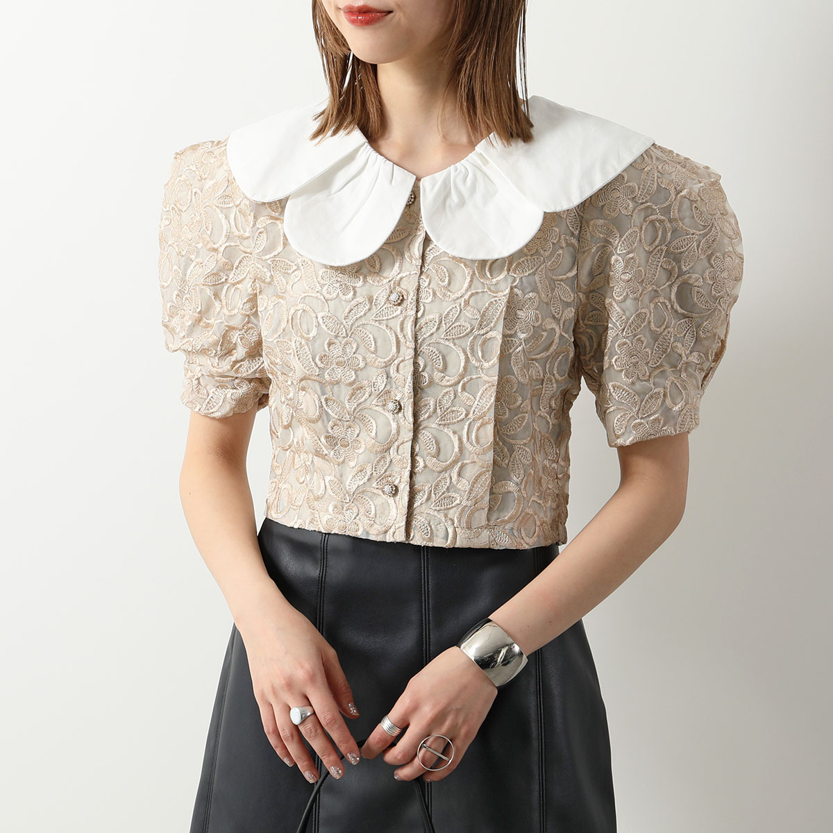 Sister Jane シスタージェーン ブラウス Cinnamon Lace Blouse BL1169 レディース シャツ クロップド丈  ショート丈 花柄 半袖 Glamoured-Gold