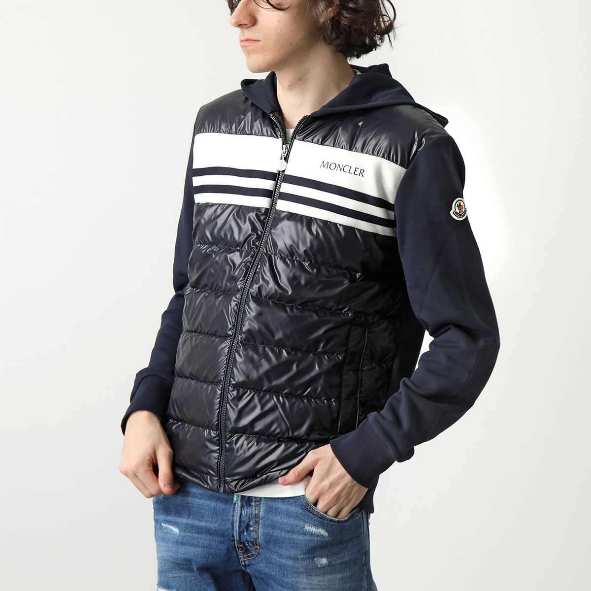 MONCLER モンクレール ダウンジャケット FELPA APERTA CON CAP フェルパ 8G00059 809KZ メンズ アイコンパッチ  スウェット切替 778