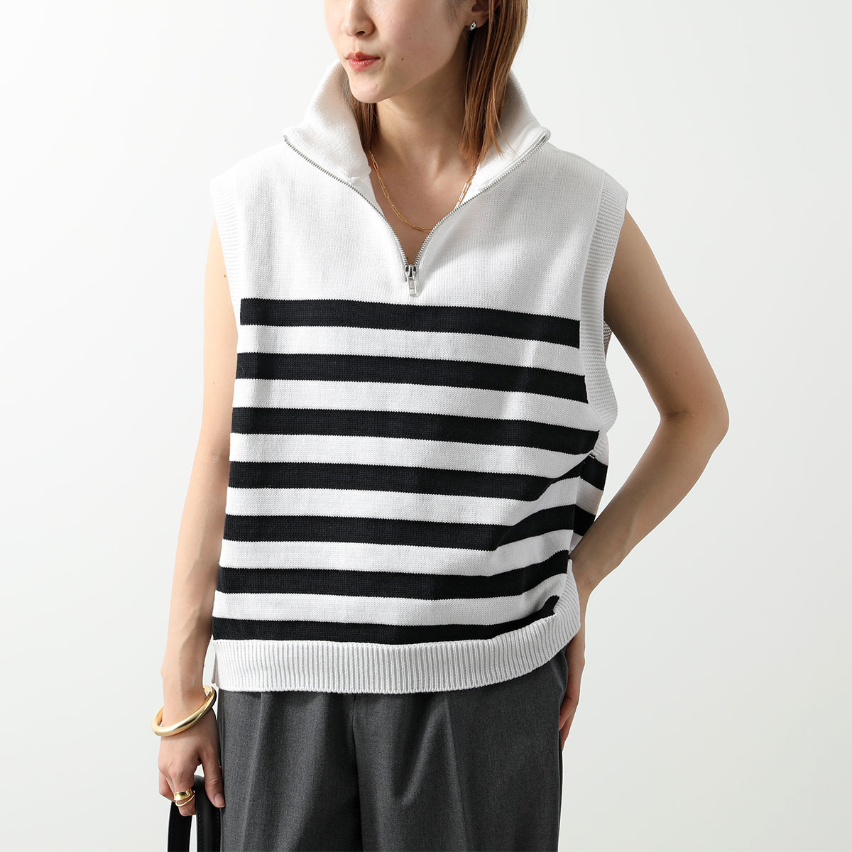 TRICOTS JEAN MARC トリコットジーンマーク ベスト HAMILTON レディース ニット コットンブレンド ボーダー ハーフジップ カラー2色 TRICOTS JEAN MARC トリコットジーンマーク ベスト HAMILTON