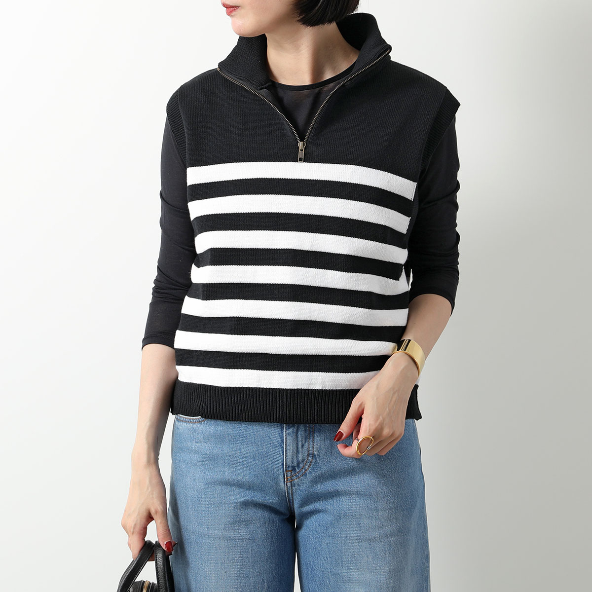 TRICOTS JEAN MARC トリコットジーンマーク ベスト HAMILTON レディース ニット コットンブレンド ボーダー ハーフジップ カラー2色 TRICOTS JEAN MARC トリコットジーンマーク ベスト HAMILTON