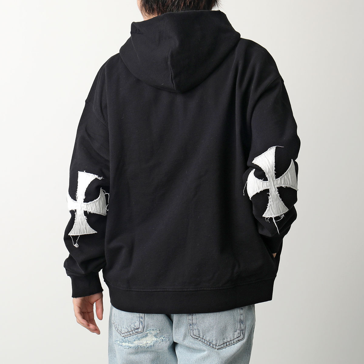 ASKYURSELF アスクユアセルフ パーカー CROSS PATCH ZIP HOODIE メンズ フーディー ジップアップ コットン クロス  スウェット 長袖 ブラック