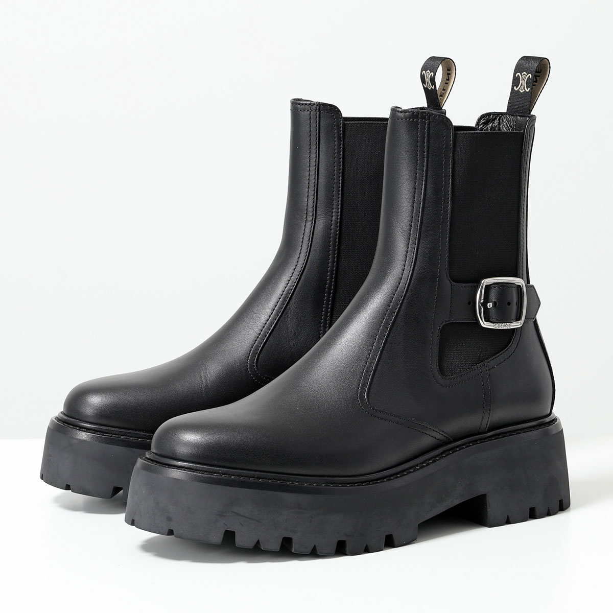 CELINE セリーヌ ショートブーツ CHELSE BOOTS 45 BULKY バルキー 349823607C.38NO レディース レザー ロゴ  シューズ 靴 BLACK