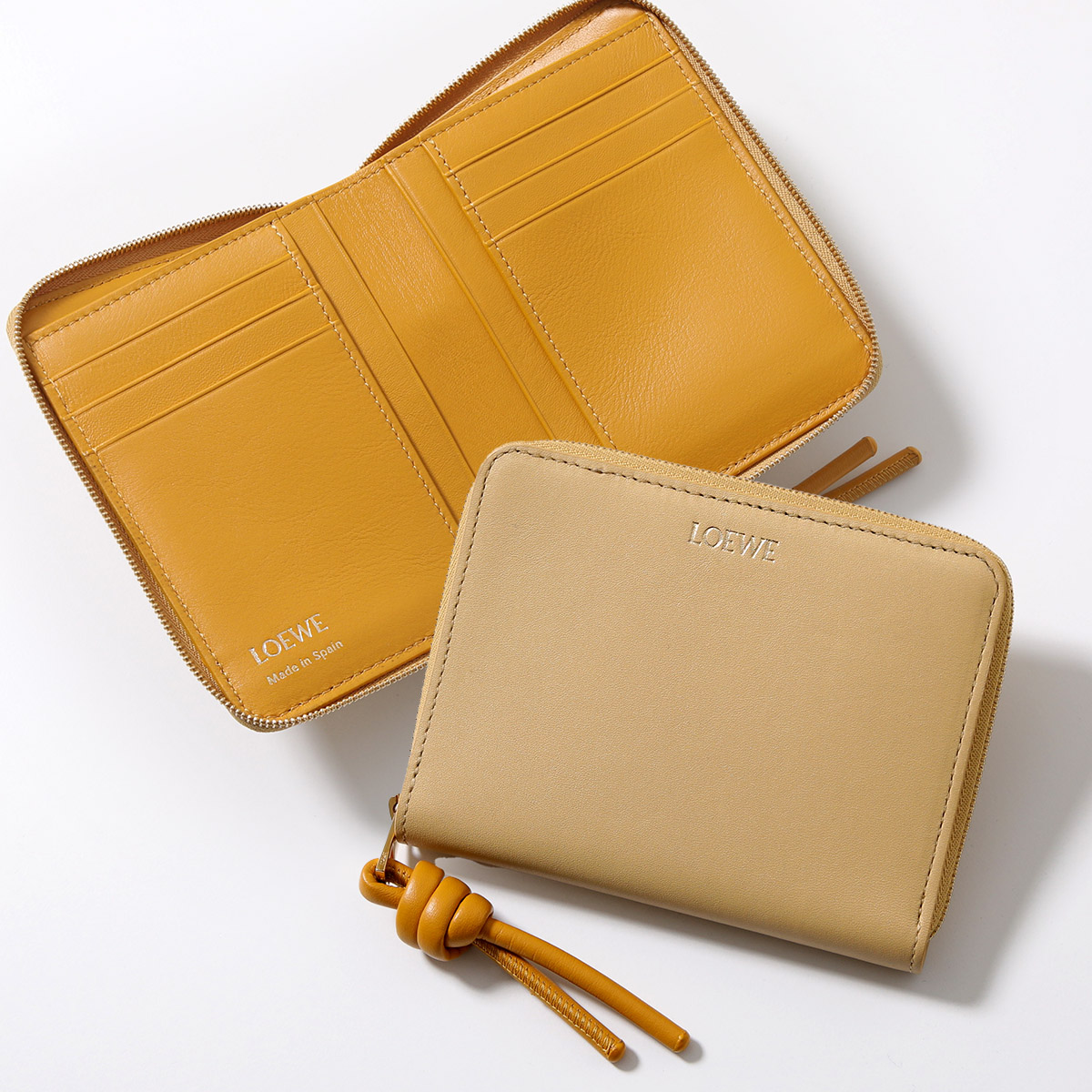 LOEWE 三つ折り財布　黄色 美品！ロエベアナグラムスクエア三つ折り財布イエロー