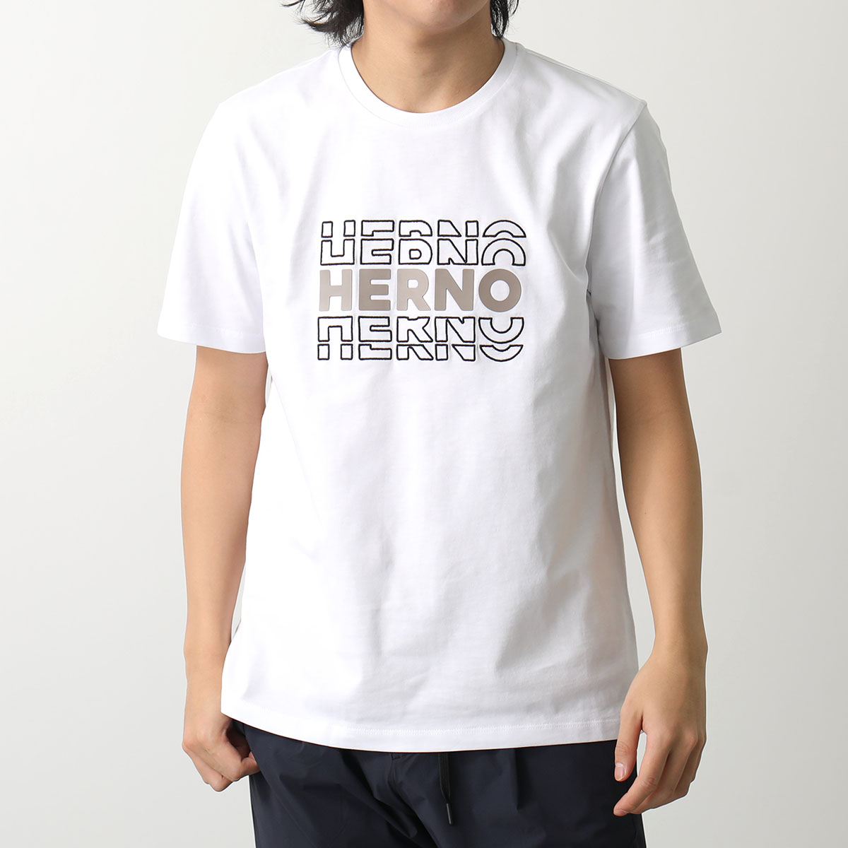 HERNO ヘルノ 半袖 Tシャツ JG000195U 52000 メンズ ロゴ 刺繍 コットン ク...