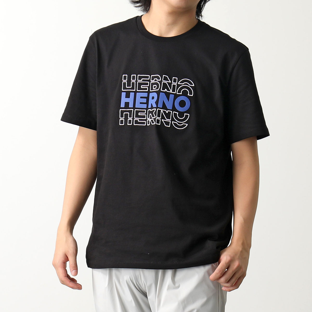 HERNO ヘルノ 半袖 Tシャツ JG000195U 52000 メンズ ロゴ 刺繍 コットン ク...