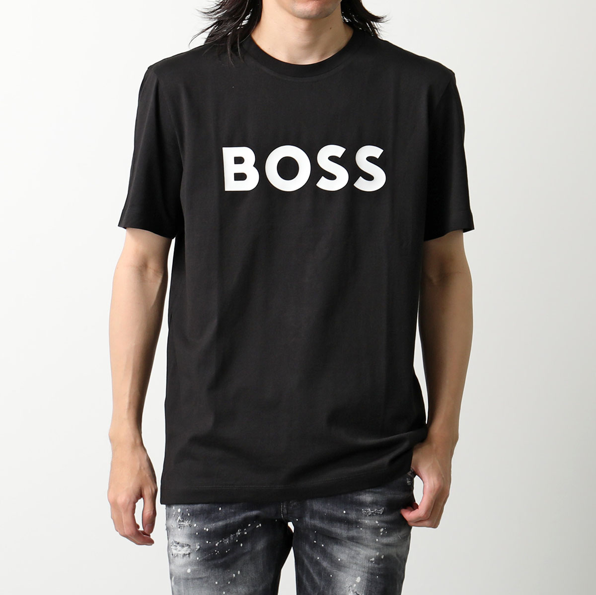 HUGO BOSS Tシャツ BLACK 50495742 メンズ クルーネック コットン ロゴT ...