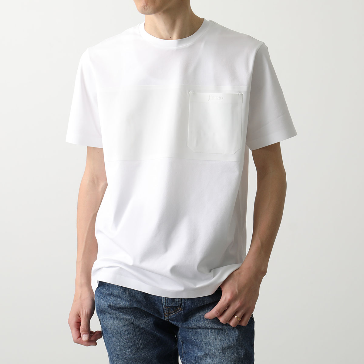 HERNO ヘルノ Tシャツ JG000199U 52003 メンズ 半袖 クルーネック コットン×ナイロン ストレッチ 胸ポケット ロゴ カラー3色｜s-musee｜02