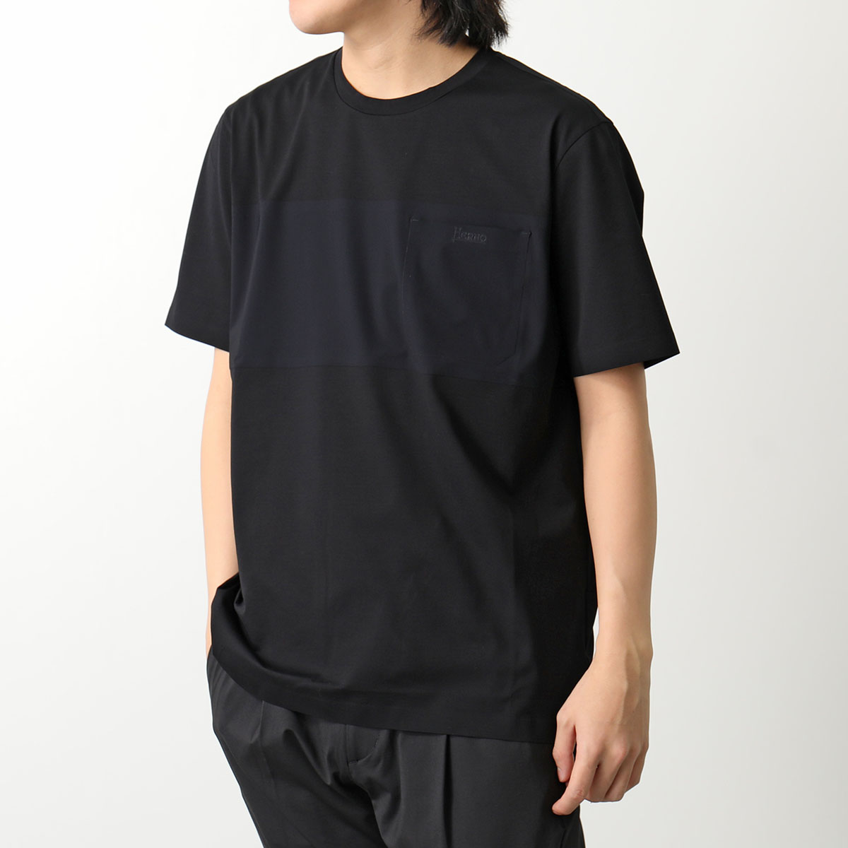 HERNO ヘルノ Tシャツ JG000199U 52003 メンズ 半袖 クルーネック コットン×ナイロン ストレッチ 胸ポケット ロゴ カラー3色｜s-musee｜04