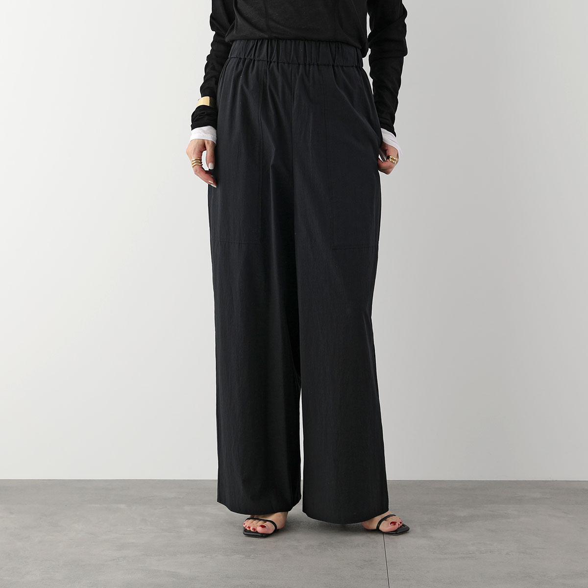 IHATOV イーハトーブ ワイドパンツ cotton easy wide pants IH10-24SS-37304 レディース コットン イージーパンツ バギー BLACK｜s-musee｜02