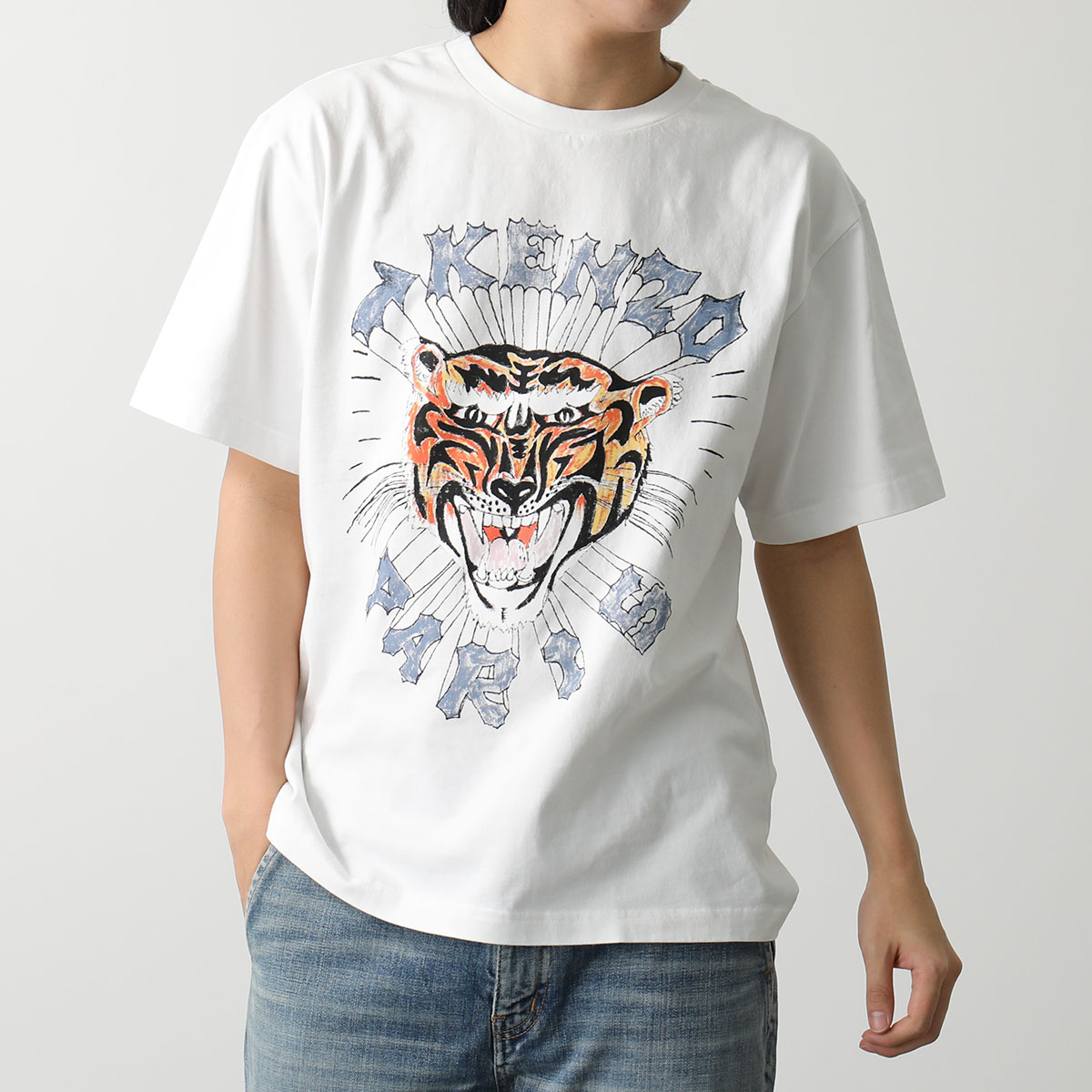 KENZO ケンゾー Tシャツ DRAWN VARSITY FE55TS2744SG メンズ コットン 半袖 カットソー タイガー トラ プリント ロゴ クルーネック 02｜s-musee｜02