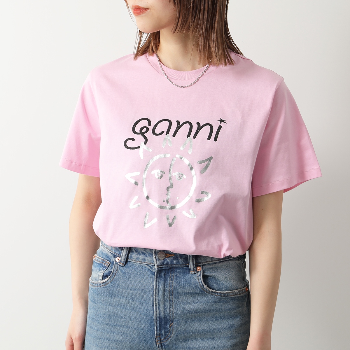 GANNI ガニー 半袖 Tシャツ Basic Jersey Sun Heart Relaxed T-Shirt T3771 T3770 レディース カットソー コットン ロゴT クルーネック カラー2色｜s-musee｜02