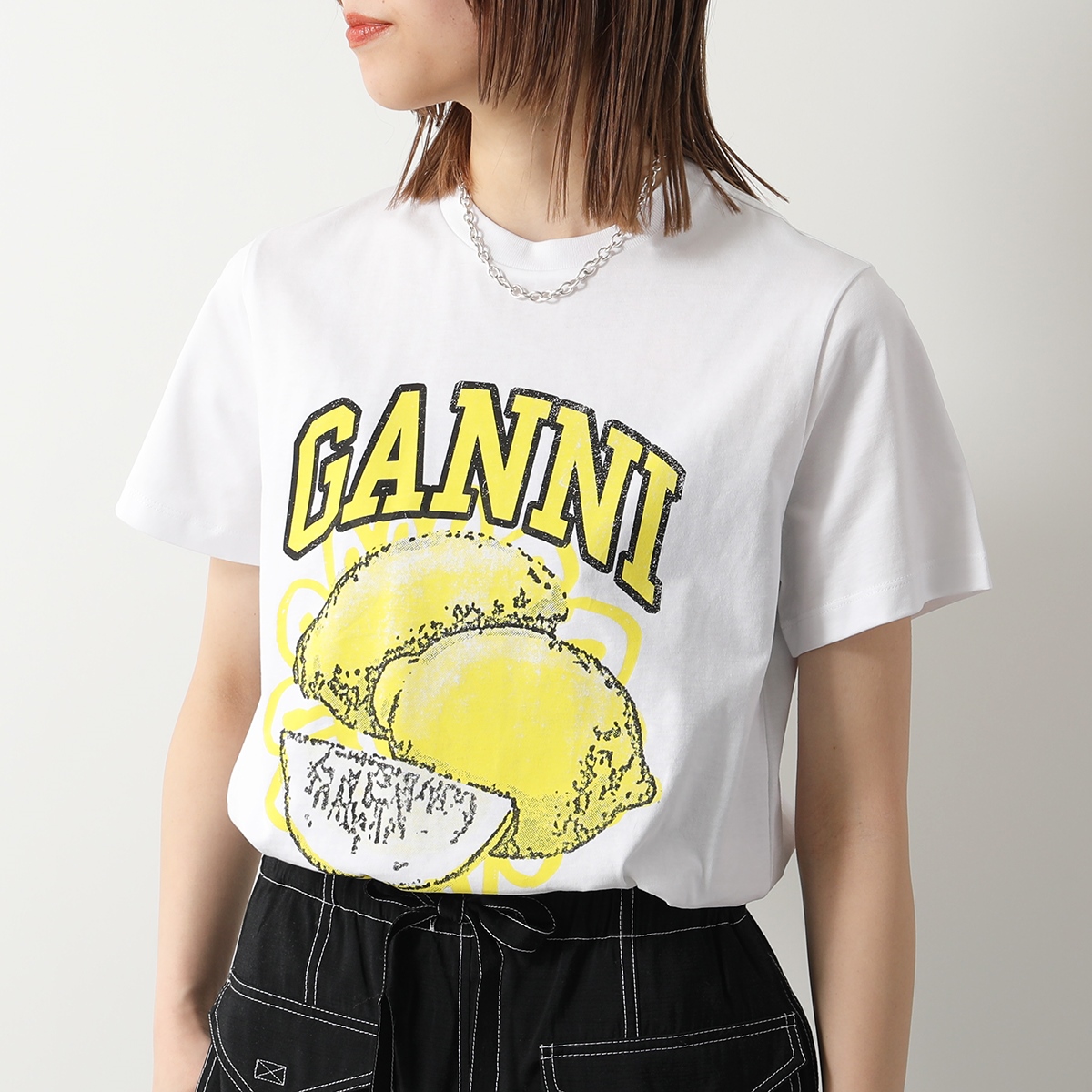 GANNI ガニー 半袖 Tシャツ Basic jersey Lemon Cherry Banana Cats Seahorse Relaxed T-shirt レディース カットソー コットン クルーネック カラー5色｜s-musee｜02