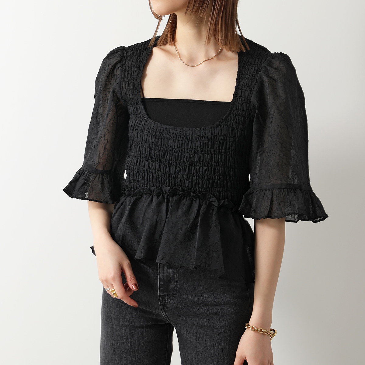 GANNI(ガニー) ブラウス Crinkled Georgette Smock Blouse GANNI(ガニー) ブラウス Crinkled Georgette Smock Blouse