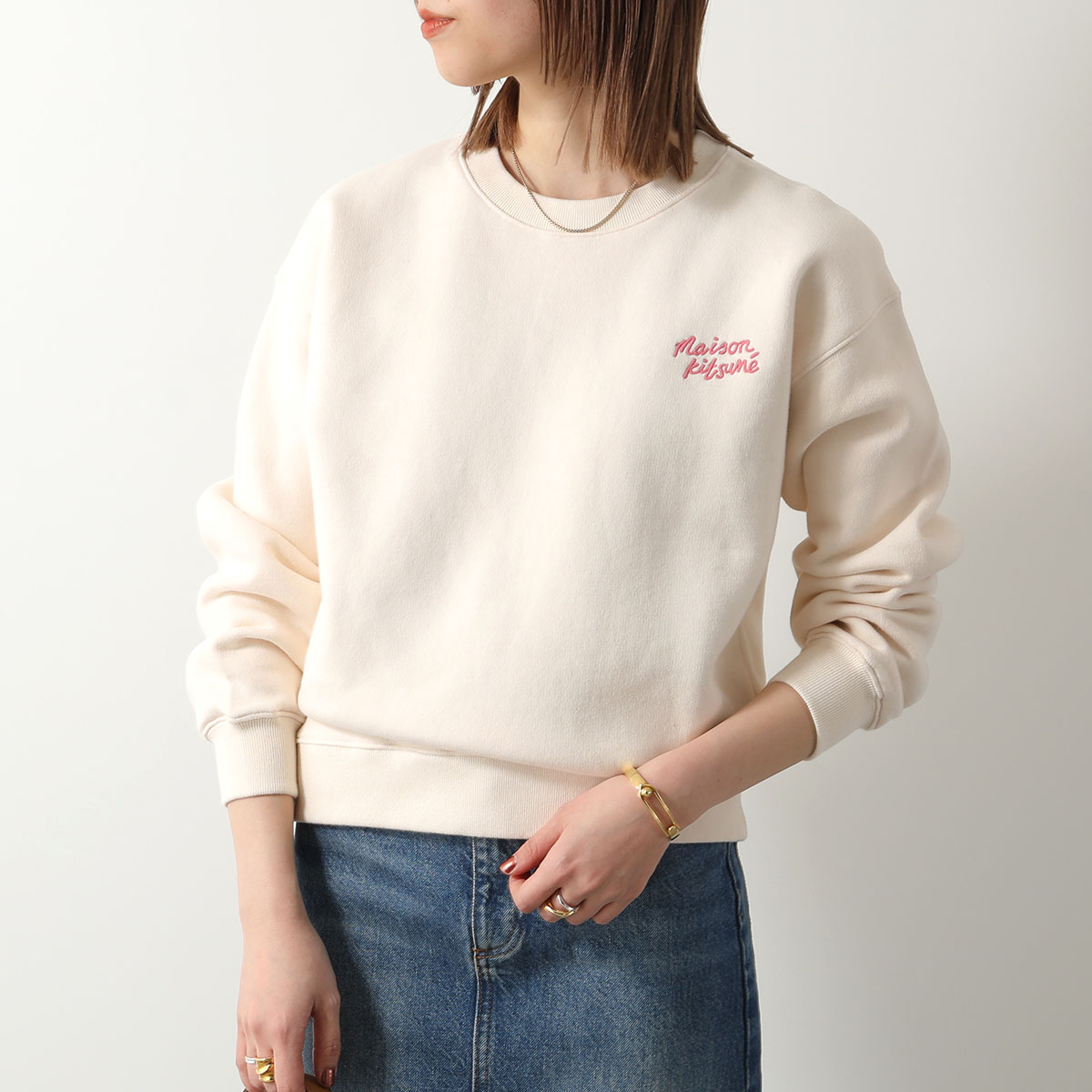 MAISON KITSUNE メゾンキツネ トレーナー MW00314KM0307 レディース スウェット 長袖 裏起毛 ロゴ刺繍 クルーネック FRESH-COTTON｜s-musee｜02