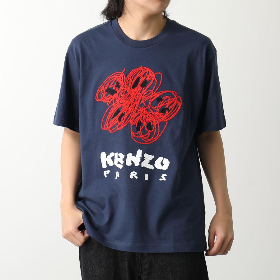 KENZO ケンゾー Tシャツ DRAWN VARSITY PFE55TS2734SG メンズ ラウンドネック 刺繍 フロッキー 花 ロゴ カラー2色｜s-musee｜03