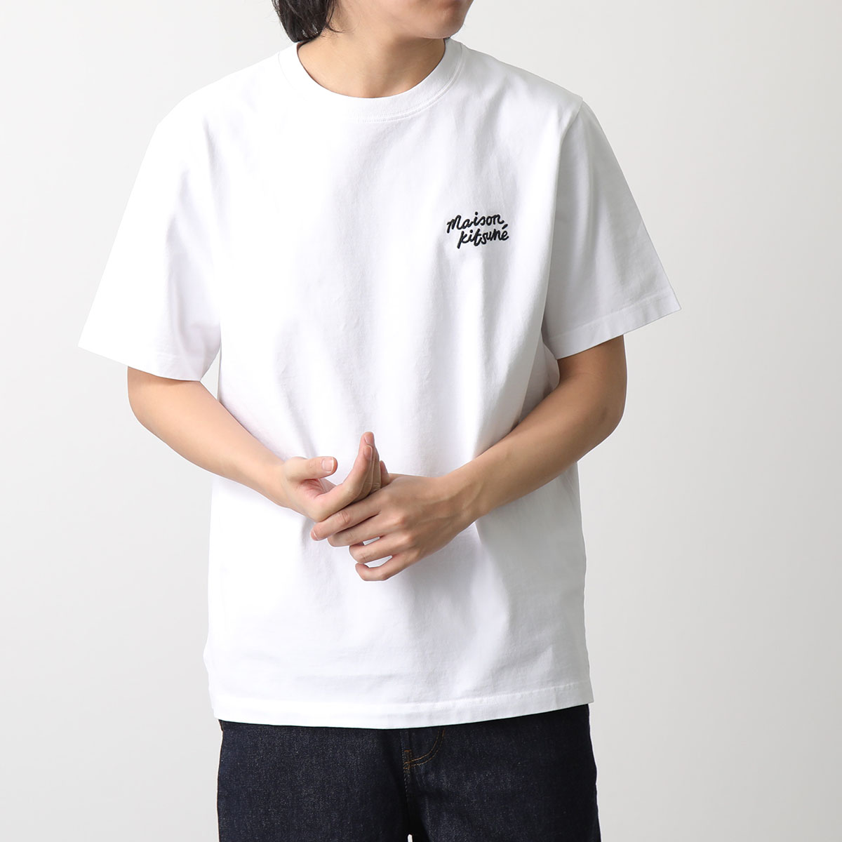 MAISON KITSUNE メゾンキツネ 半袖 Tシャツ MM00126KJ0118 メンズ ロゴ刺繍 クルーネック コットン カラー2色｜s-musee｜02