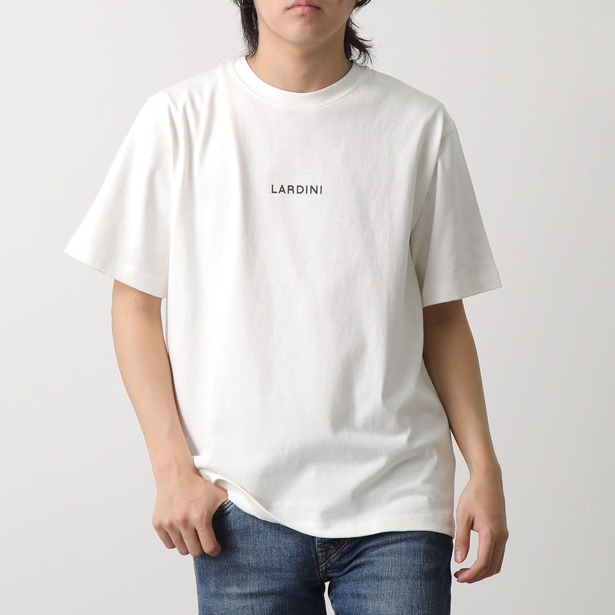 LARDINI ラルディーニ Tシャツ EQLTMC70 EQ62080 メンズ ブートニエール付き 半袖 カットソー クルーネック ロゴ コットン  カラー2色