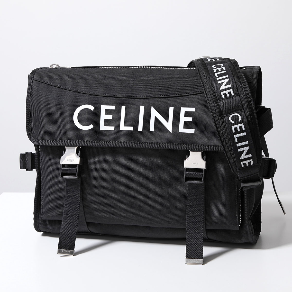 CELINE セリーヌ メッセンジャーバッグ 198712DMT.38SI メンズ ナイロン ロゴ プリント ショルダーバッグ クロスボディ 鞄  38SI/Black