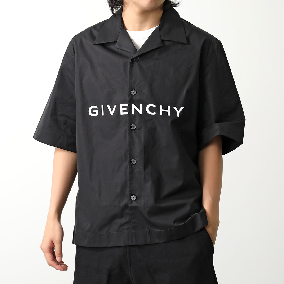 GIVENCHY ジバンシィ シャツ BM60T51YC8 メンズ 半袖 コットン ボウリングシャツ ロゴ オーバーサイズ 001/BLACK