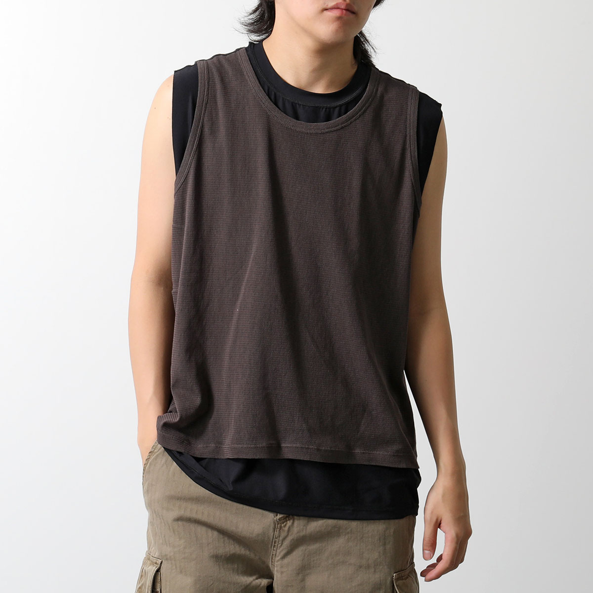 OUR LEGACY アワーレガシー タンクトップ REVERSIBLE GRAVITY TANK M2246RB メンズ ノースリーブ レイヤード  メッシュ BLACK/ANTIQUE-CHOCOLATE