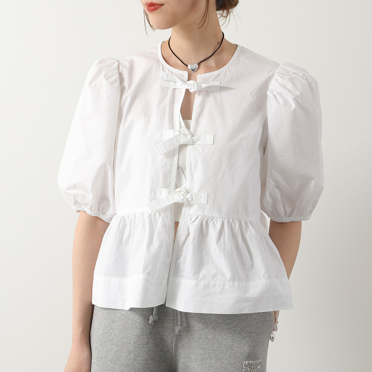 GANNI（ガニー） ブラウス Cotton Poplin Peplum Blouse F7364 6479