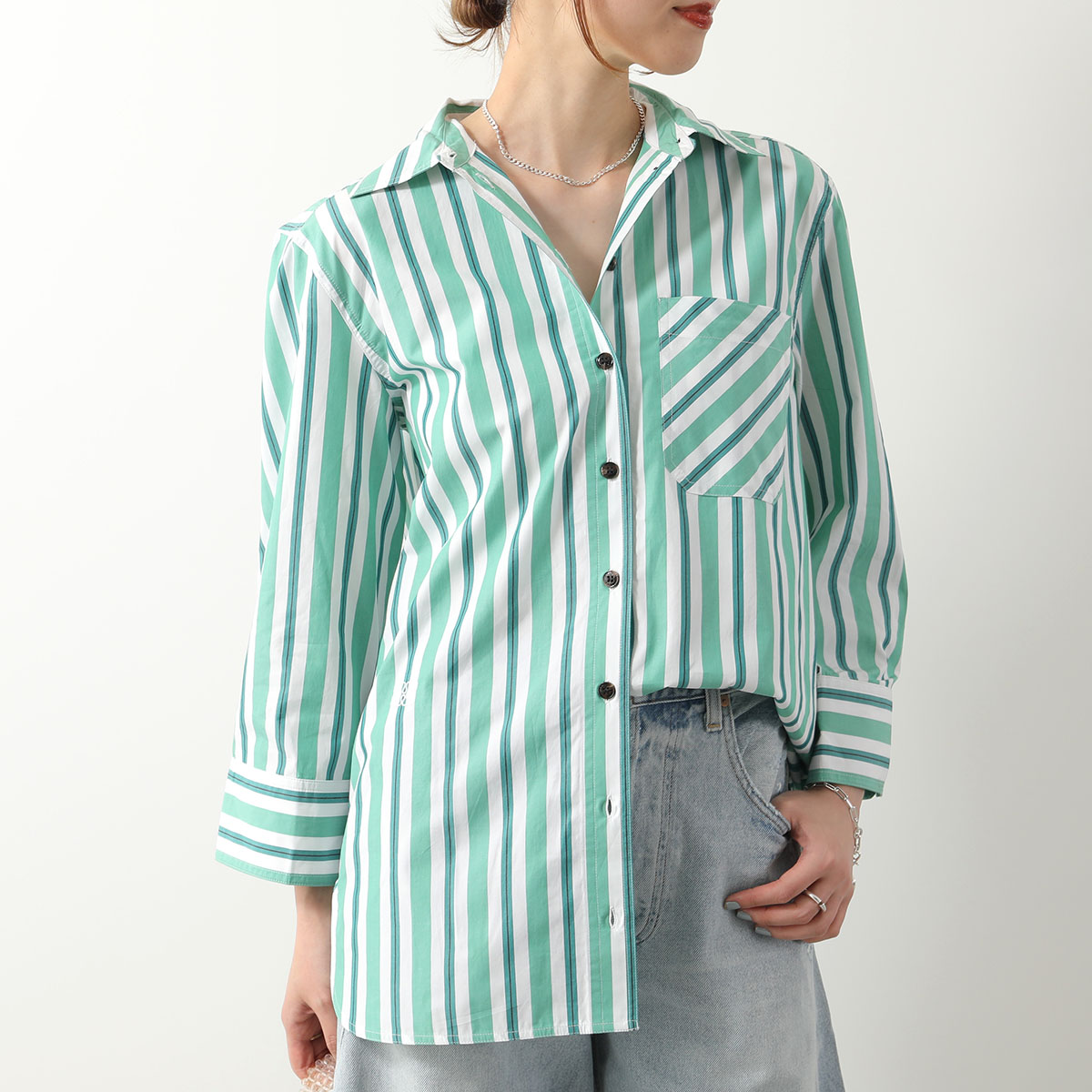 GANNI ガニー 長袖 シャツ Stripe Cotton Shirt F9022 6475 レディース ストライプ ロゴ刺繍 胸ポケット コットン  セットアップ可能 879/Creme-de-Menthe : 360422462 : インポートセレクトmusee - 通販 -  Yahoo!ショッピング