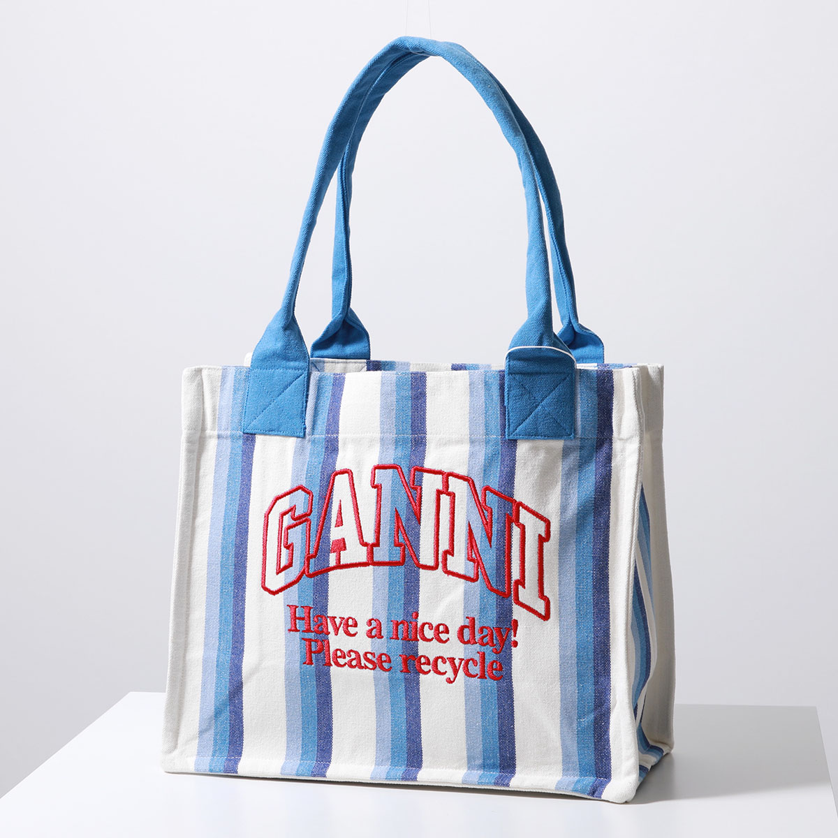 GANNI ガニー トートバッグ LARGE EASY SHOPPER STRIPES A5808 A5809 レディース コットン キャンバス ストライプ ロゴ刺繍 鞄 カラー2色｜s-musee｜02