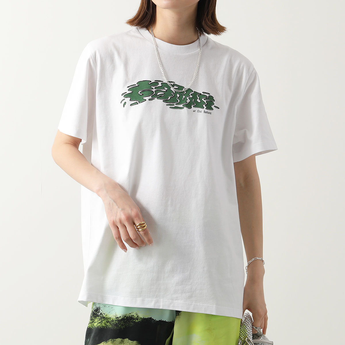 GANNI ガニー 半袖 Tシャツ Future Heavy Jersey Ganni Relaxed T-shirt レディース ロゴ カットソー  コットン クルーネック カラー2色