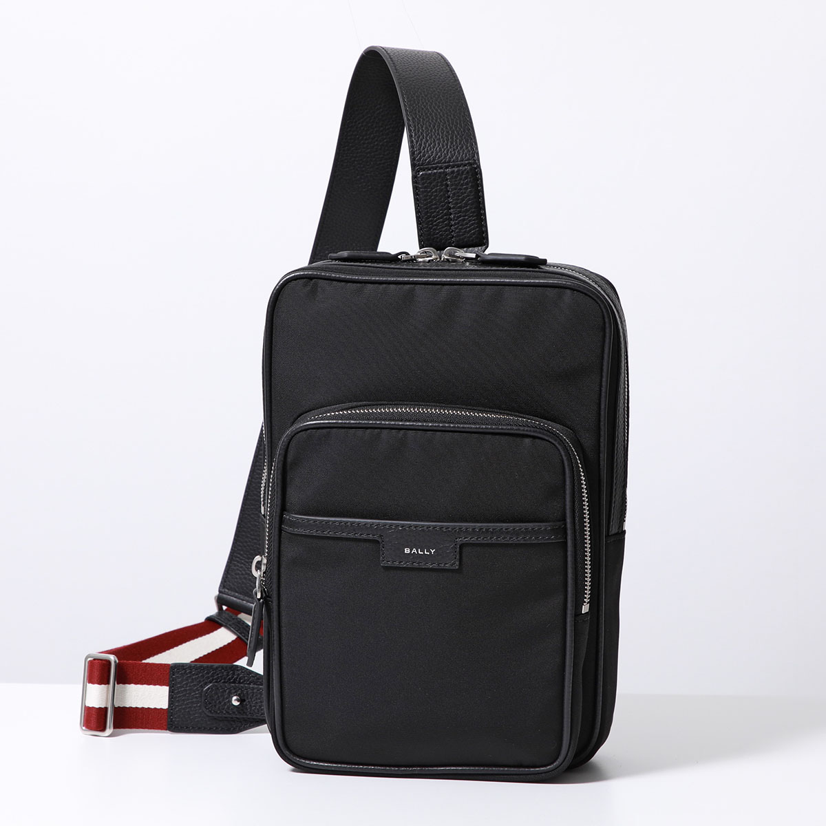BALLY バリー スリングバッグ CODE SLING BAG MAS01S NY223 メンズ ベルトバッグ ボディバッグ ストライプ ロゴ 鞄 U901P/BLACK+PALLADIO｜s-musee｜02