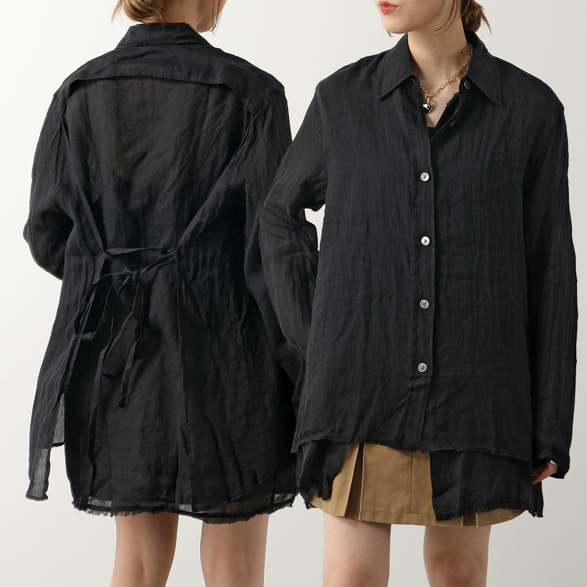 OUR LEGACY アワーレガシー シャツ BACKLESS LINER SHIRT W2232BLB レディース ブラウス 長袖 ラミー BLACK-GAUZE-RAMIE｜s-musee｜02