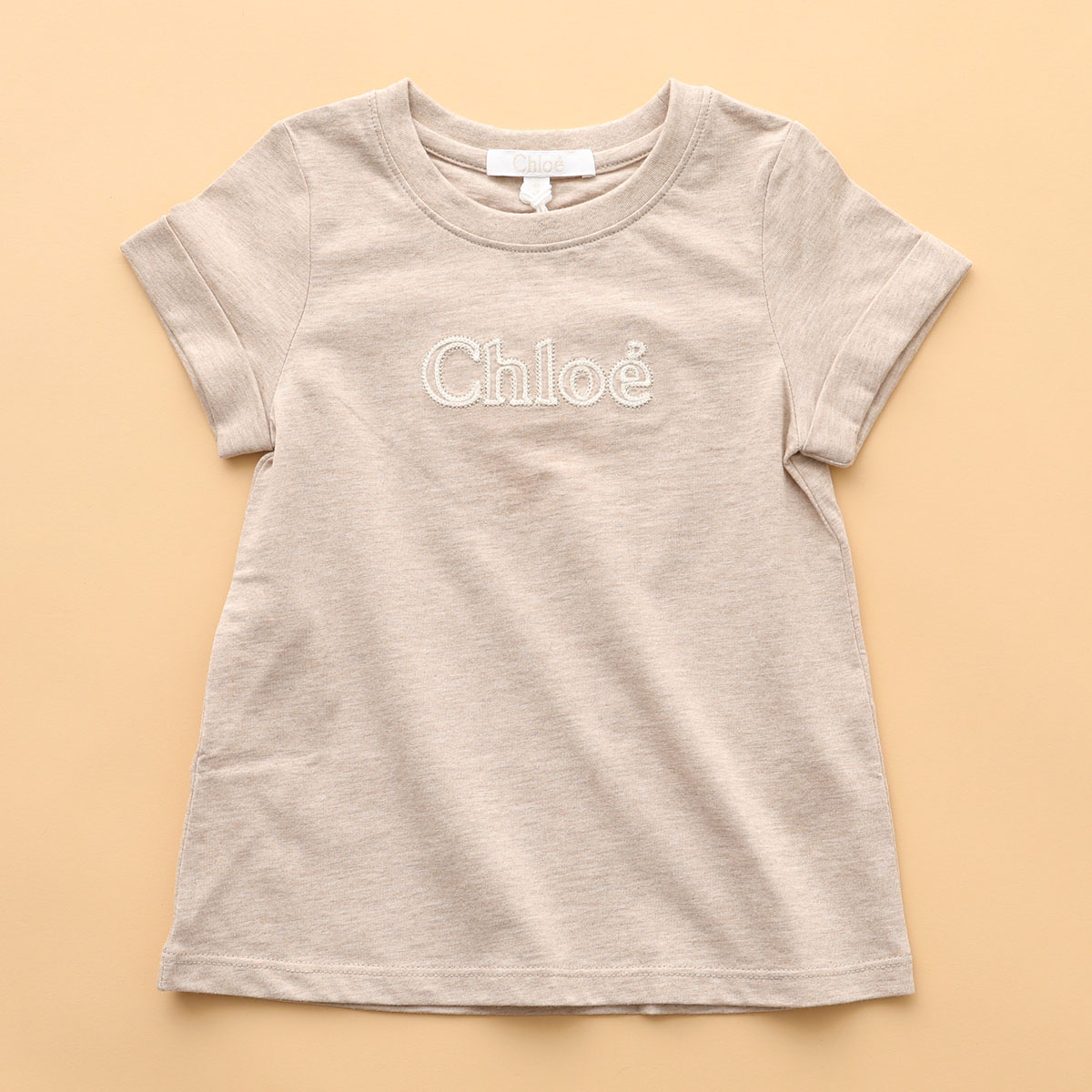 Chloe Kids クロエ キッズ 半袖 Tシャツ C20112 ガールズ カットソー ロゴ刺繍 コットン クルーネック C03/BEIGE-MARL｜s-musee｜02