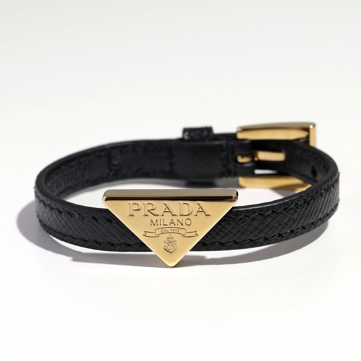 【美品】PRADA レザーブレスレット 本革 黒 ベルト風 Lイタリア製 箱付 関税負担なし☆PRADA プラダ サフィアーノレザー ブレスレット