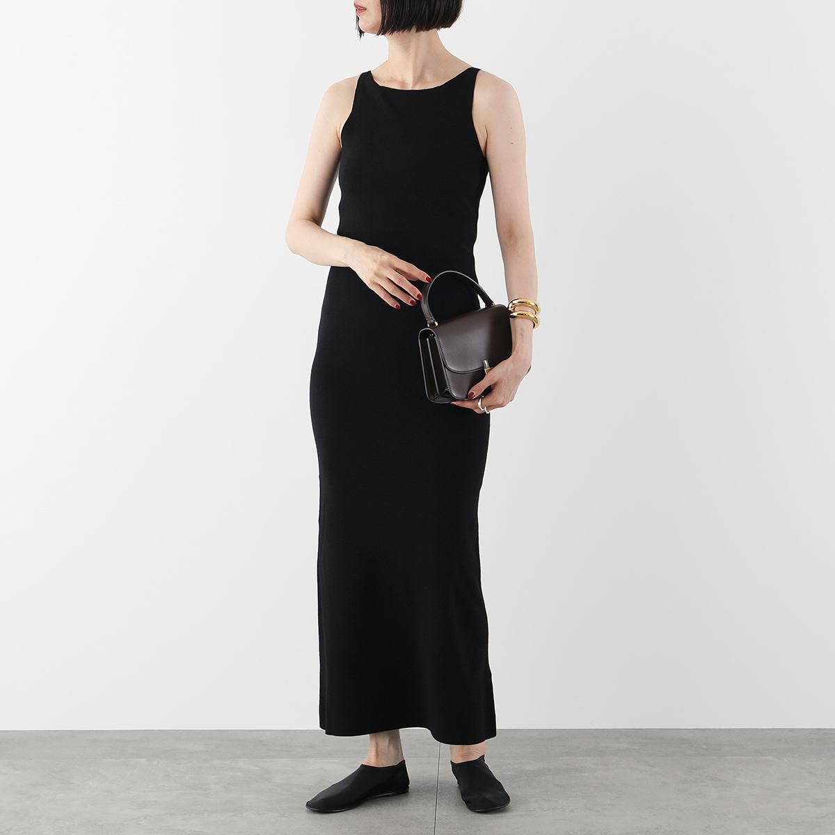 THE ROW ザ・ロウ ワンピース Florio Maxi Dress 7847 Y691 レディース ストレッチ ウール マキシ丈 ニット  ノースリーブ タンクドレス BLK