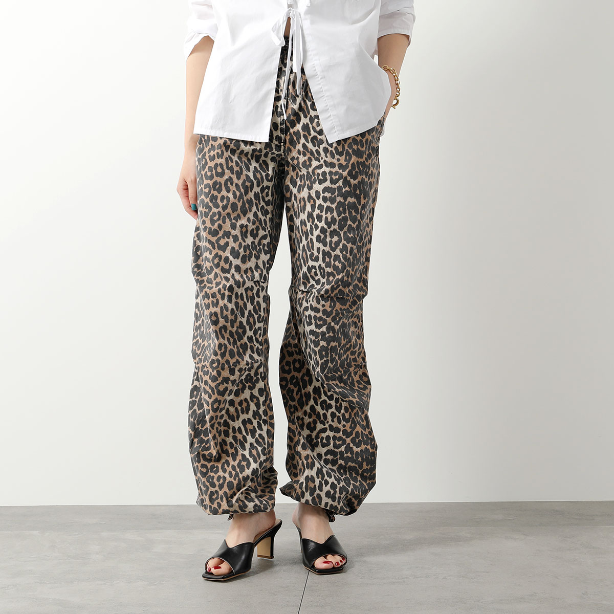 GANNI W0463099 関税送料込 GANNI ガニー パンツ WASHED COTTON CANVAS DRAW STRING PANTS