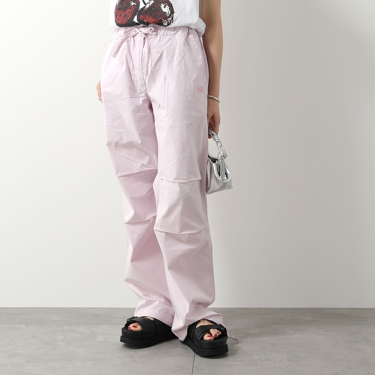 GANNI ガニー パンツ WASHED COTTON CANVAS DRAW STRING PAN...