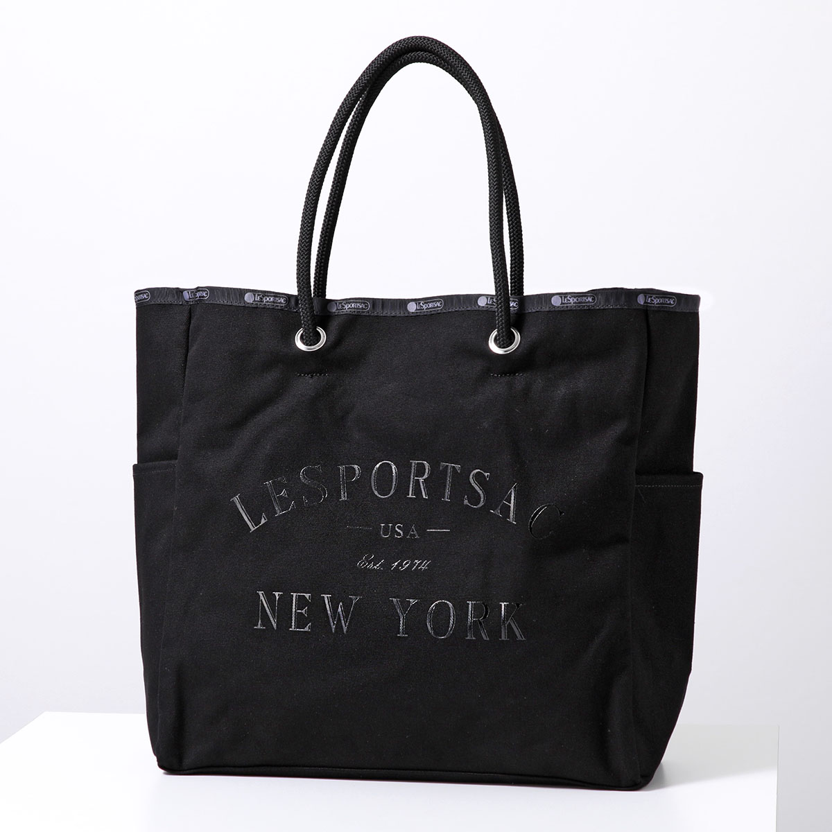 LeSportsac レスポートサック トートバッグ CANVAS EASY TOTE 1417 レディース コットンキャンバス 軽量 ロゴ 鞄 C514/JET-BLACK