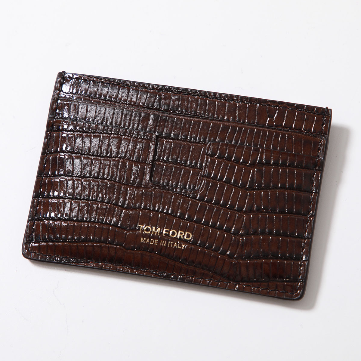 TOM FORD トムフォード カードケース Y0232 LCL381G メンズ リザード型押しレザー エナメル ミニ財布  1B084/CHOCOLATE-BROWN