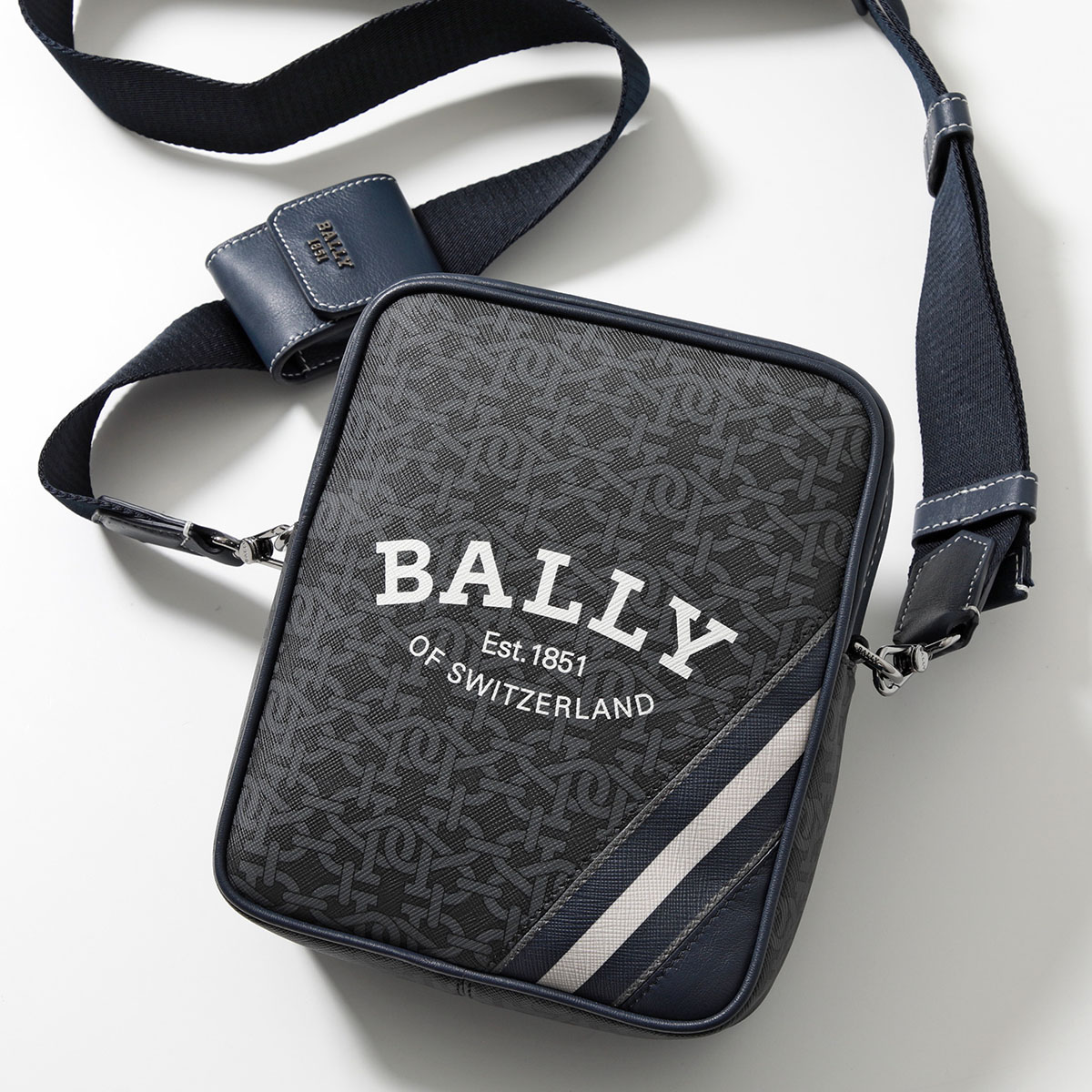 BALLY バリー ショルダーバッグ BHENN.OS メンズ ロゴ モノグラム クロスボディ ポーチ付き バリーストライプ 鞄 ダークネイビー